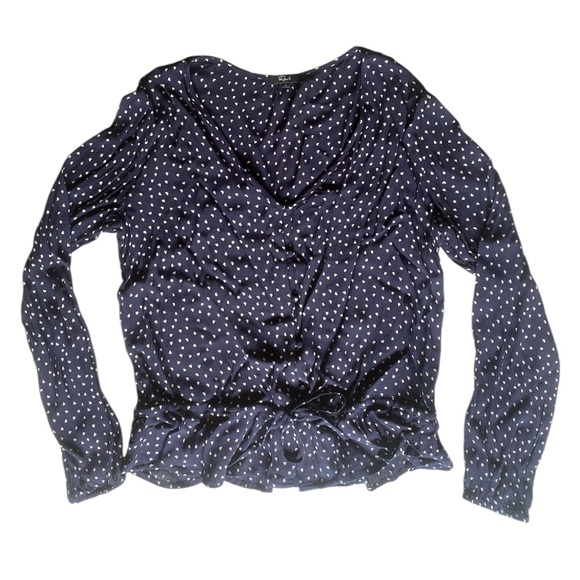 Rails Beaux Navy Blue Mini Hearts, Size Small, Peplum Shirt, Drawstring Waist - Picture 2 of 7
